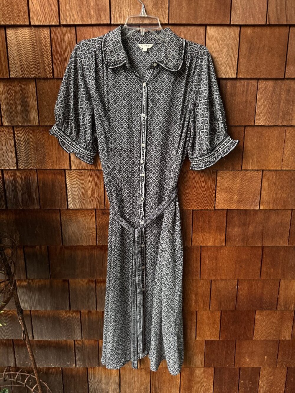 Max Studio Black & White Short Sleeve Chiffon Midi Shirtdress - Women's Large